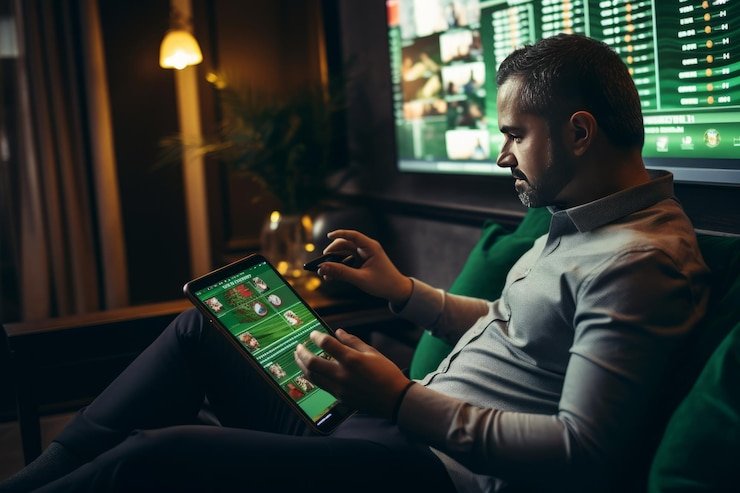 Pemain menggunakan tablet dengan antarmuka sports betting kdslot yang responsif dan aman